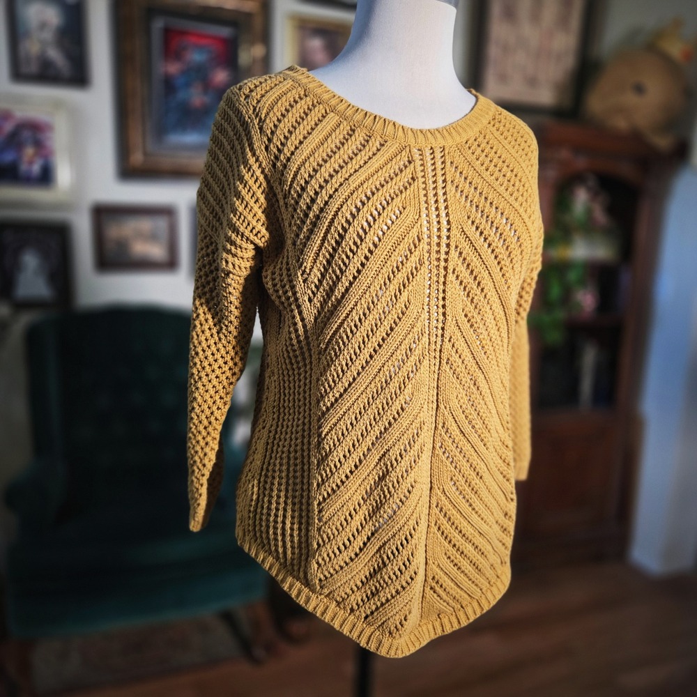 Andrea Jovine Mustard‎ Yellow Boho Knit Sweater Womens Blouse Large